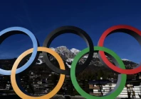 the olympic rings at cortina d ampezzo where the women s alpine skiing will take place photo afp