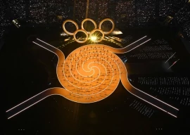 rings form the olympic emblem during the opening ceremony of the milano cortina 2026 winter olympic games at the san siro stadium in milan photo afp pic