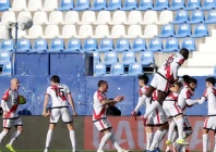 rayo vallecano s spanish midfielder fran perez celebrates scoring his team s first goal in the rout of atletico madrid on sunday in la liga photo afp