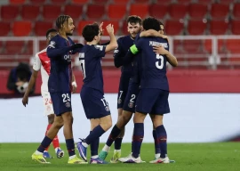 paris st germain s achraf hakimi celebrates scoring their second goal with marquinhos khvicha kvaratskhelia vitinha and bradley barcola photo reuters