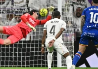 getafe s uruguayan forward martin satriano scores the winner against real madrid at the santiago bernabeu on monday photo afp