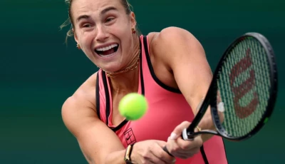 world number one aryna sabalenka of belarus on the way to a victory over japan s himeno sakatsume at indian wells photo afp