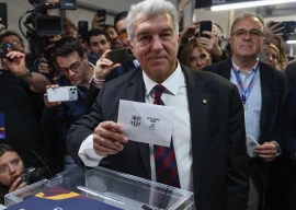 barcelona president joan laporta was reelected after beating victor font on sunday and will lead the club until 2031 photo afp