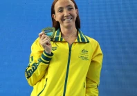 australian lani pallister celebrates her 400m freestyle victory in the pan pacific championships in irvine california photo afp