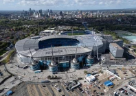 an aerial view shows the etihad stadium the home ground of manchester city football club in manchester photo afp