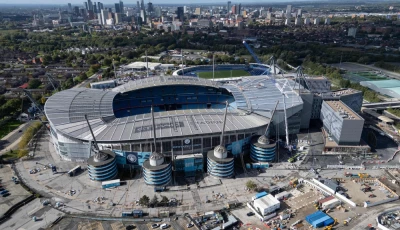 an aerial view shows the etihad stadium the home ground of manchester city football club in manchester photo afp