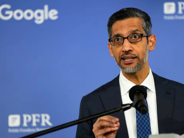 alphabet and google ceo sundar pichai speaks to media following his meeting with polish prime minister donald tusk not pictured at google campus in warsaw poland february 13 2025 photo reuters alphabet and google ceo sundar pichai speaks to media following his meeting with polish prime minister donald tusk not pictured at google campus in warsaw poland february 13 2025 photo reuters