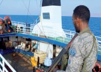 a puntland maritime police force soldier stands aboard the mt honour 25 oil tanker following its rescue off somalia photo x pmpfofficial