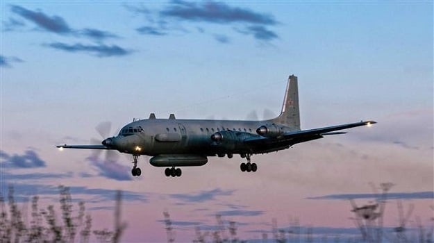 A photo taken on July 23, 2006 shows an Russian IL-20M (Ilyushin 20m) plane landing at an unknown location. Russia blamed Israel on September 18, 2018 for the loss of a military IL-20M jet to Syrian fire, which killed all 15 servicemen on board. PHOTO: AFP