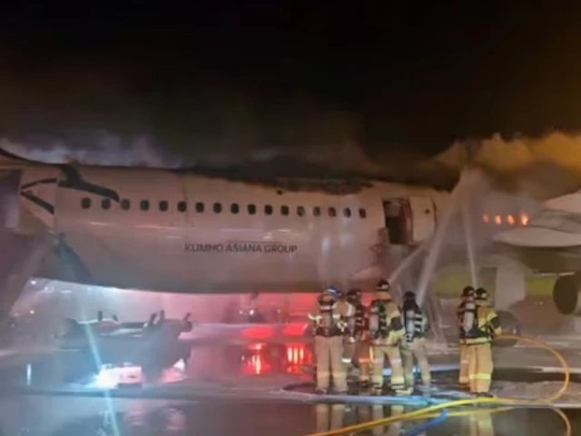 firefighters try to put out the fire from an air busan plane at gimhae international airport in busan south korea january 28 2025 photo reuters firefighters try to put out the fire from an air busan plane at gimhae international airport in busan south korea january 28 2025 photo reuters