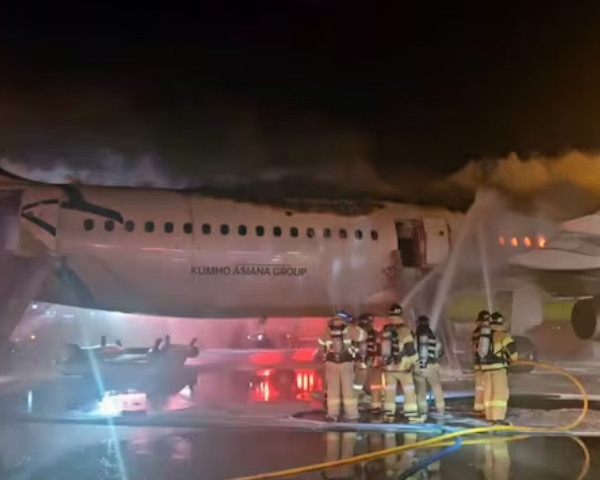 firefighters try to put out the fire from an air busan plane at gimhae international airport in busan south korea january 28 2025 photo reuters