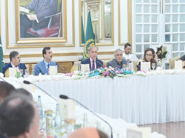 prime minister shehbaz sharif addresses a banquet in honour of government and coalition senators in islamabad photo express