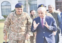 prime minister shehbaz sharif speaks with chief of army staff and chief of defence forces field marshal syed asim munir during a ghq visit in rawalpindi
