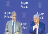 us president donald trump shares a lighter moment with prime minister shehbaz sharif during the unveiling of the board of peace on the sidelines of the world economic forum annual meeting in davos photo express