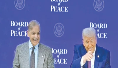 us president donald trump shares a lighter moment with prime minister shehbaz sharif during the unveiling of the board of peace on the sidelines of the world economic forum annual meeting in davos photo express