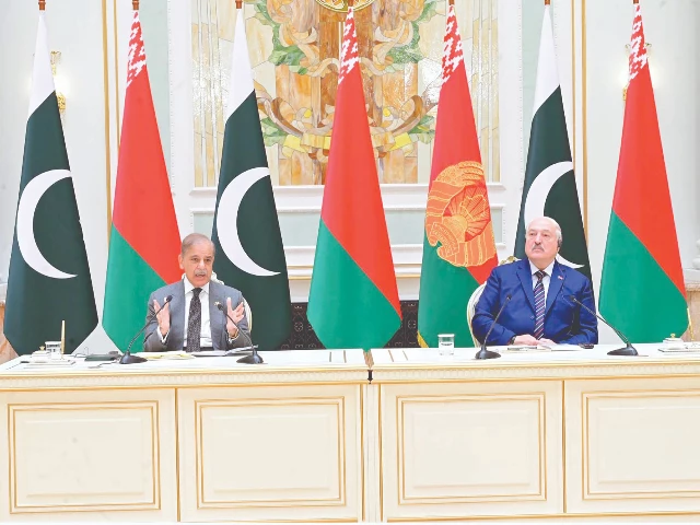 prime minister shehbaz sharif addresses at a joint press stakeout with belarus president aleksandr lukashenko in minsk photo ppi prime minister shehbaz sharif addresses at a joint press stakeout with belarus president aleksandr lukashenko in minsk photo ppi