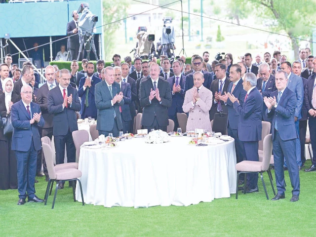 azerbaijan president ilham aliyev prime minister shehbaz sharif and turkiye president recep tayyip erdogon attend an event in connection with azerbaijan s independence day in lachin photo sabah