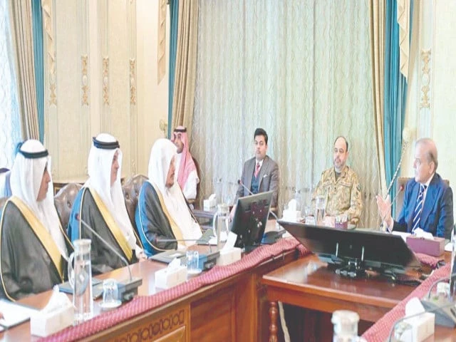 chairman of the saudi shura council dr abdullah bin mohammed bin ibrahim al sheikh and his delegation meet pm shehbaz sharif in islamabad photo app
