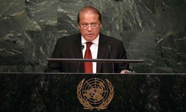 PM Nawaz addresses 70th session of the UNGA. PHOTO: AFP