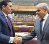 prime minister shehbaz sharif and pti chairman barrister gohar ali khan shake hands during a national assembly session on thursday june 26 2025 photo x government of pakistan