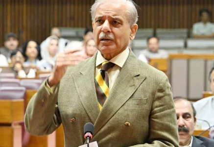prime minister shehbaz sharif addresses the national assembly in islamabad on friday photo x