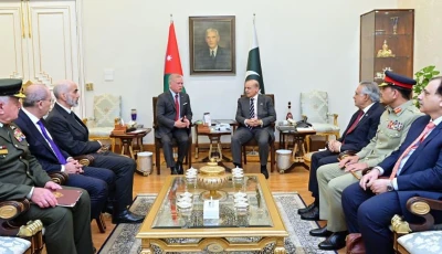 prime minister shehbaz sharif meets king abdullah ii of jordan at the prime minister s house in islamabad on saturday november 15 2025 also present are army chief field marshal syed asim munir and foreign minister ishaq dar photo x