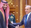 crown prince and prime minister of kingdom of saudi arabia muhammad bin salman receives prime minister shehbaz sharif upon his arrival to attend one water summit in riyadh saudi arabia on december 4 2024 photo app file