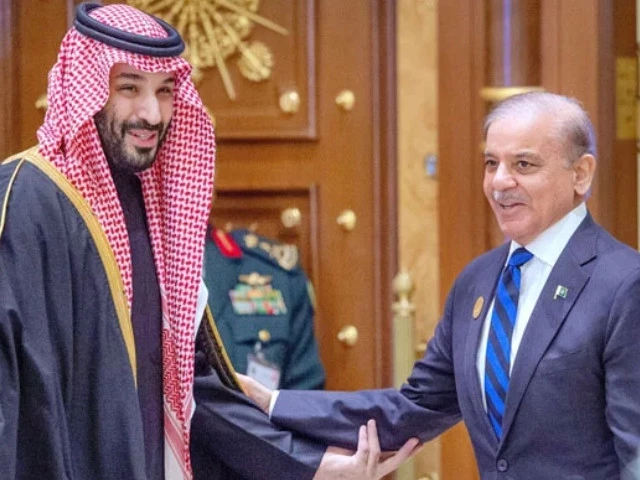 crown prince and prime minister of kingdom of saudi arabia muhammad bin salman receives prime minister shehbaz sharif upon his arrival to attend one water summit in riyadh saudi arabia on december 4 2024 photo app file crown prince and prime minister of kingdom of saudi arabia muhammad bin salman receives prime minister shehbaz sharif upon his arrival to attend one water summit in riyadh saudi arabia on december 4 2024 photo app file