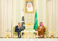 saudi arabia s crown prince mohammed bin salman r meeting with prime minister shehbaz sharif ahead of their meeting in riyadh on september 17 2025 photo afp