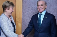 prime minister shehbaz sharif shakes hands with imf managing director kristalina georgieva during a meeting on the sidelines of the 81st session of the united nations general assembly in new york on wednesday photo x