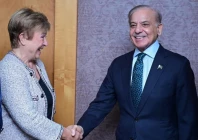 prime minister shehbaz sharif shakes hands with imf managing director kristalina georgieva during a meeting on the sidelines of the 81st session of the united nations general assembly in new york on wednesday photo x