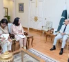 prime minister shehbaz sharif meets gates foundation representatives kalpana kochhar and anita zaidi in islamabad on thursday photo app