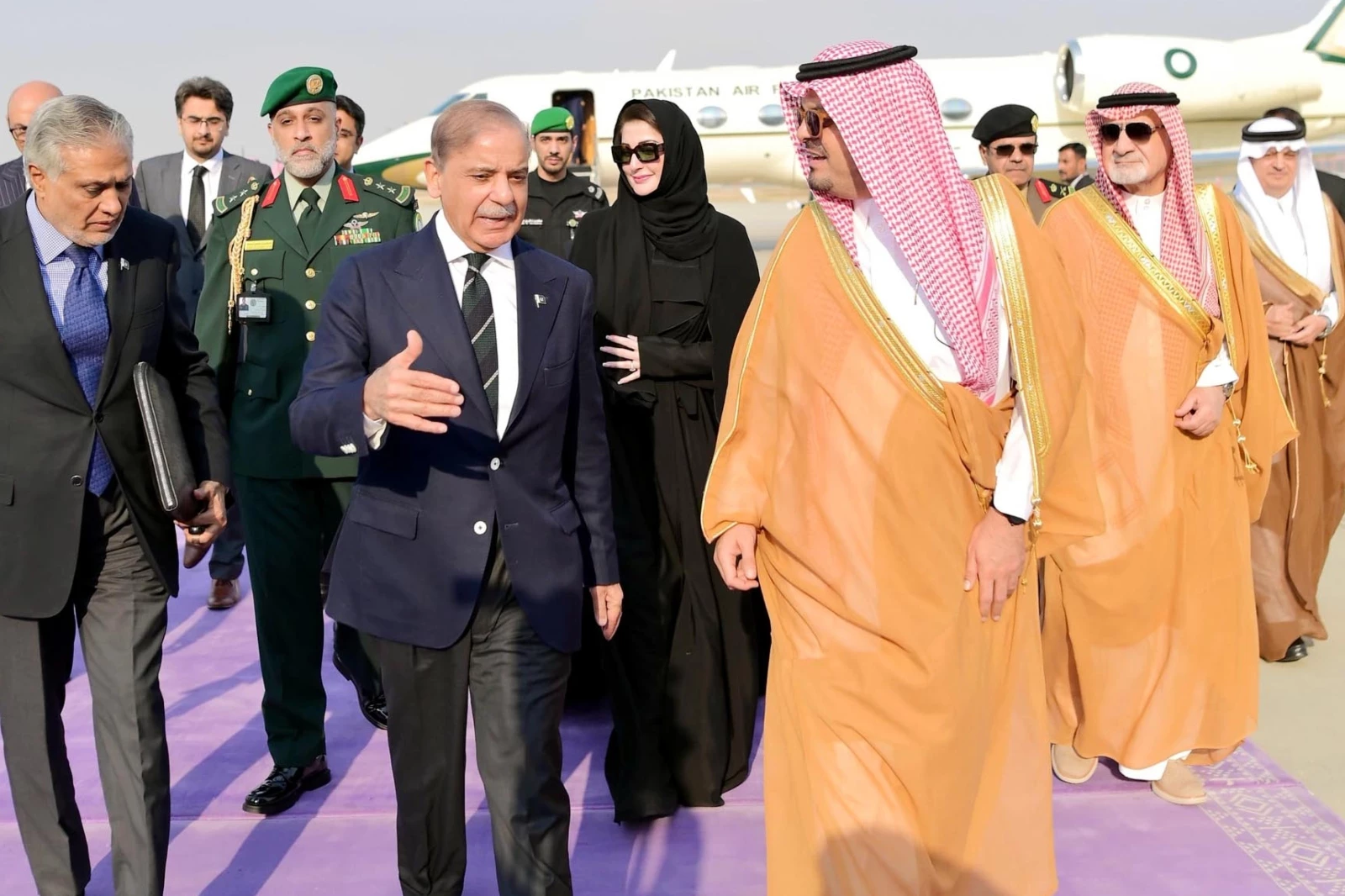 deputy governor of makkah prince saud bin mashal bin abdul aziz al saud welcomes prime minister shehbaz sharif upon his arrival in jeddah on march 19 2025 photo pid deputy governor of makkah prince saud bin mashal bin abdul aziz al saud welcomes prime minister shehbaz sharif upon his arrival in jeddah on march 19 2025 photo pid