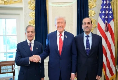 prime minister shehbaz sharif and field marshal asim munir meet us president donald trump at the white house in washington dc on september 25 2025 photo handout