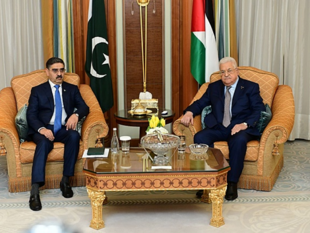 prime minister anwaarul haq kakar meets palestinian president mahmoud abbas on sidelines of extraordinary oic summit on gaza on november 10 friday 2023 in riyadh photo express tribune prime minister anwaarul haq kakar meets palestinian president mahmoud abbas on sidelines of extraordinary oic summit on gaza on november 10 friday 2023 in riyadh photo express tribune