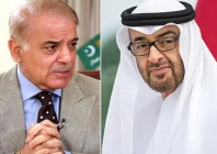 a combination photo of prime minister shehbaz sharif and uae president sheikh mohamed bin zayed al nahyan photo file
