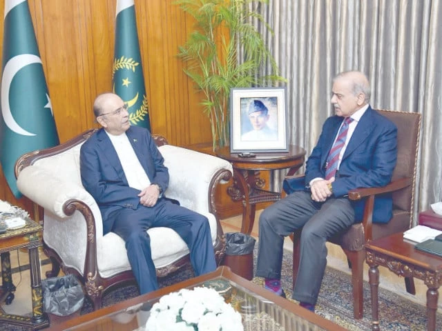 president asif zardari and prime minister shehbaz sharif discuss political security and economic situation during a meeting at the aiwan e sadr photo express president asif zardari and prime minister shehbaz sharif discuss political security and economic situation during a meeting at the aiwan e sadr photo express
