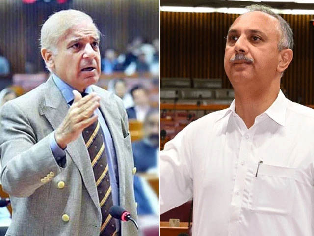prime minister shehbaz sharif left and opposition leader omar ayub right prime minister shehbaz sharif left and opposition leader omar ayub right
