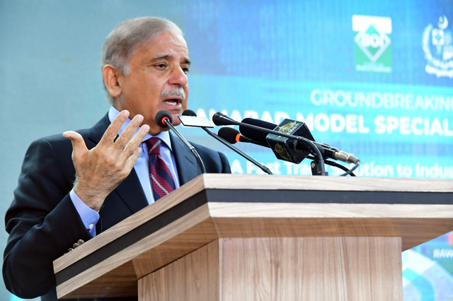prime minister muhammad shehbaz sharif addresses the groundbreaking ceremony of islamabad model special economic zone on tuesday july 18 2023 photo pid