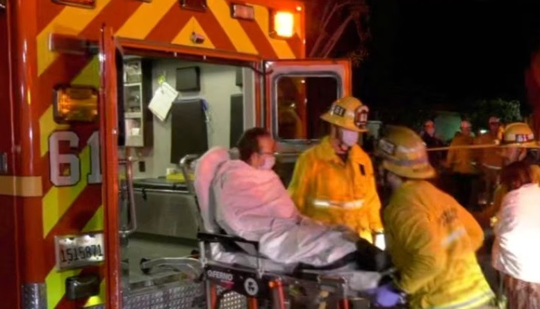 screenshot from a video shows emergency responders assisting a person to an ambulance following a shooting at monterey park california u s january 22 2023 tnla handout via reuters