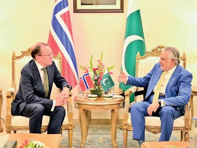 bilateral ties dpm ishaq dar speaks with norway s foreign minister espen barth eide in rawalpindi photo express bilateral ties dpm ishaq dar speaks with norway s foreign minister espen barth eide in rawalpindi photo express