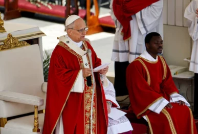 pope leo xiv delivers a homily during the palm sunday mass in saint peter s square at the vatican march 29 2026 photo reuters