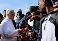 pope leo xiv greets migrants at the las raices migrant center in san cristobal de la laguna tenerife canary islands spain on june 12 2026 where he is meeting migrants and humanitarian organizations as part of a seven day apostolic journey to spain with visits to madrid barcelona and the canary islands photo reuters