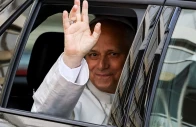 pope leo waves from inside a car as he leaves gemelli hospital following his lung surgery and cancer diagnosis in rome italy october 17 2026 photo reuters