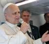 pope leo xiv addresses journalists during the flight heading to malabo equatorial guinea as part of pope apostolic journey to africa on april 21 2026 photo reuters