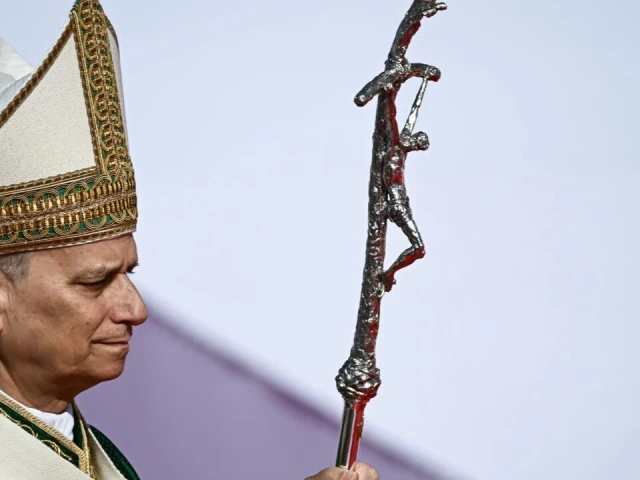 pope leo xiv presiding over the mass outside rome on sunday a highlight of the catholic church s jubilee year photo afp