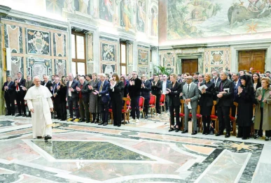 pope leo xiv walks on the day of an audience with international filmmakers and actors in the sala clementina at the vatican photo reuters