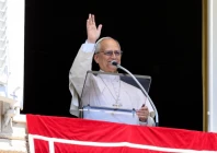 pope leo xiv leads the angelus prayer from a window of the apostolic palace at the vatican may 3 2026 vatican media reuters