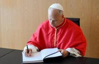 pope leo xiv signs a guest book during his apostolic journey in madrid spain june 6 2026 vatican media reuters