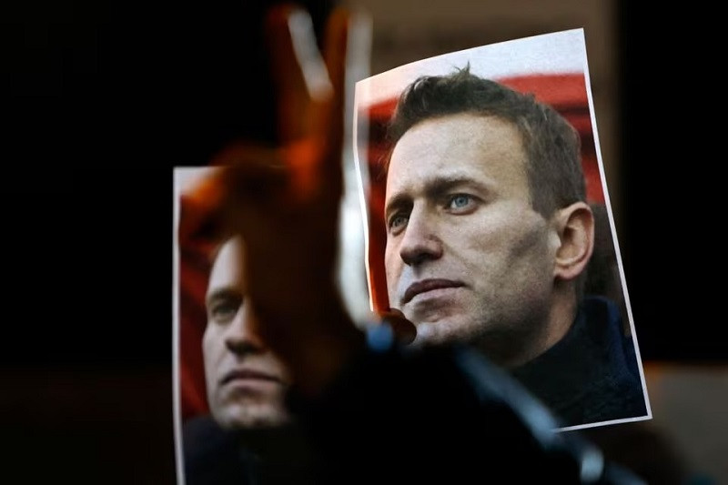 portraits of russian opposition leader alexei navalny at a protest at the russian embassy in kappara malta february 19 2024 photo reuters